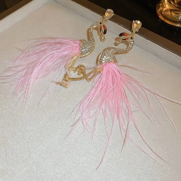 Flamingo Gold Toned Earrings - Picture 7 of 10